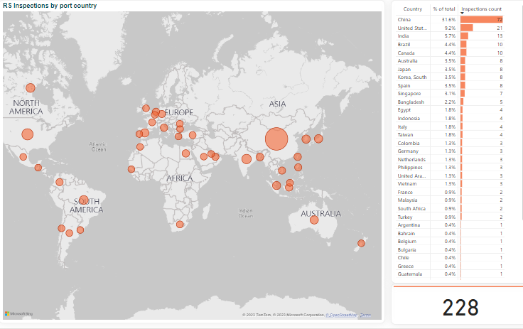 Inspections activity map - June 2023 | Rightship